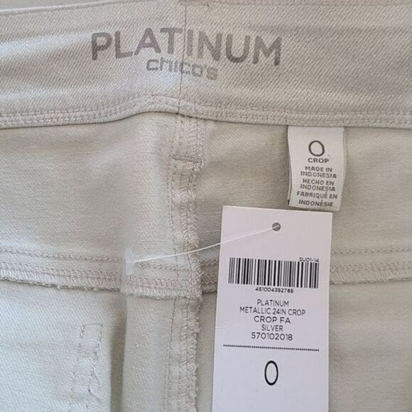 Chico's Platinum Pants Metallic Silver Crop Jeans NWT Size 0 US Sz 4 - Picture 9 of 11